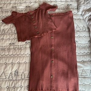 A two-piece crop top and pencil skirt!